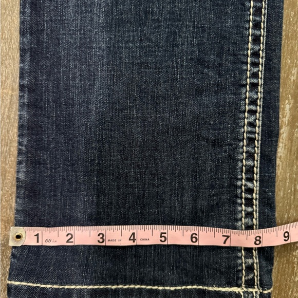 Live Hard Play Hard Design Silver Rhinestone Bootcut Mid-Rise Jeans Sz 30 L 36 - Picture 12 of 13